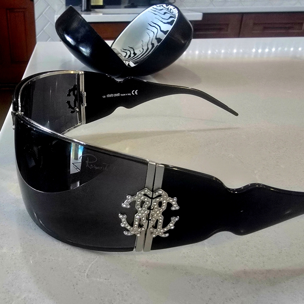 Roberto Cavalli Black Sunglasses with Silver Logo
